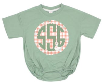 Gepersonaliseerde Silly Goose-monogram: groen perzik bloemdessin (digitaal ontwerp, png-bestand)
