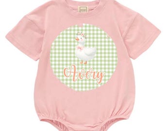 Gepersonaliseerde Silly Goose Gingham-monogram: bloemen groen cirkelontwerp (PNG-download)