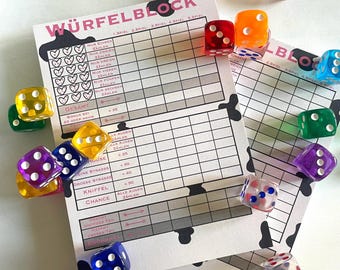 Yahtzee Mix & Match | Tavoletta per dadi personalizzabile con motivo mucca | Regalo artistico e stravagante | Gioco |