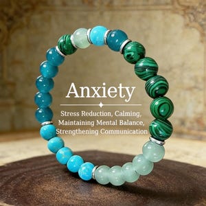 Stone Healing Bracelets •  Light Green Blue Beaded Bangle with Luck •  Brithday Gift • Handmade Jewelry Natural Stone  • No Box