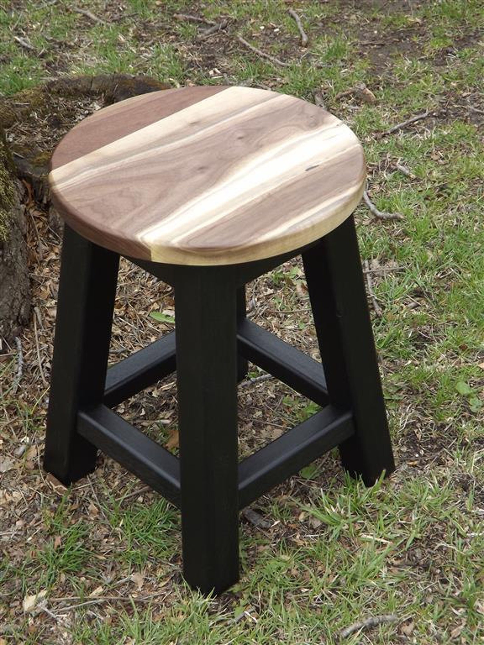 Urban Modern Wood Stool/ Walnut Sapwood/ Black/ Round Stool/ Etsy