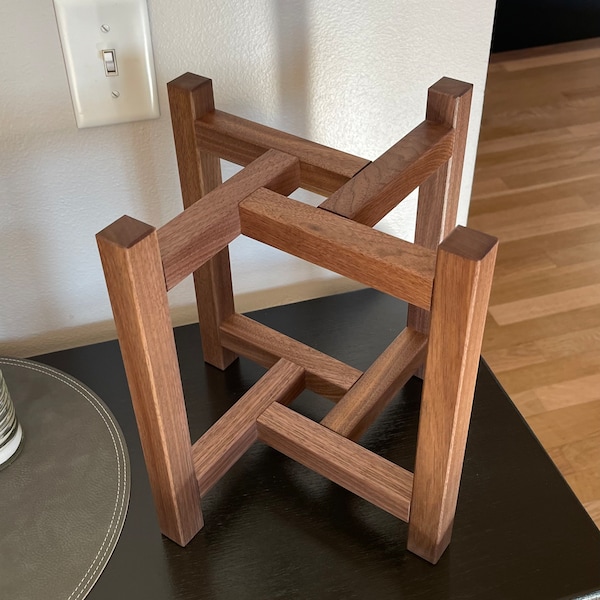 Solid walnut, water filtration stand, plant stand, modern, geometric