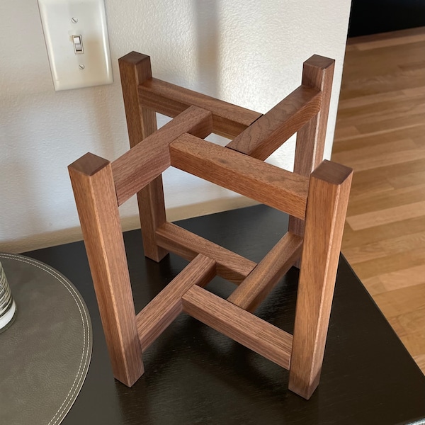 Solid walnut, solid oak, water filtration stand, plant stand, modern, geometric