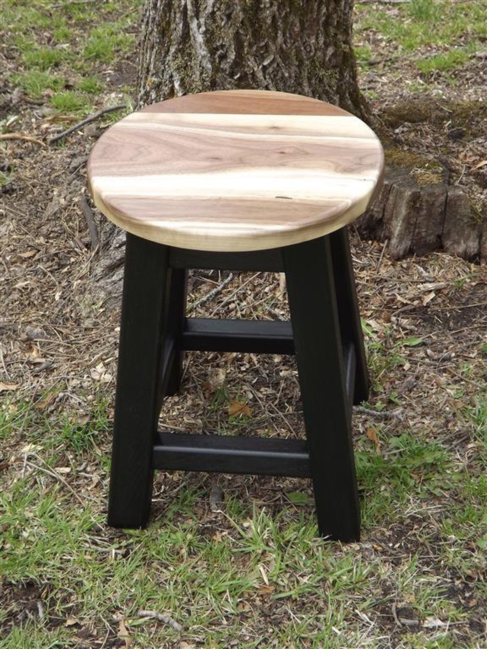 Urban Modern Wood Stool/ Walnut Sapwood/ Black/ Round Stool/ Etsy