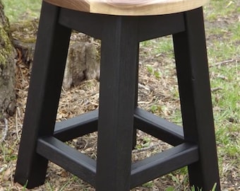 Urban modern wood stool/ walnut sapwood/ black/ round stool/ 16" - 18"- 20" inches high
