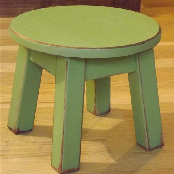 Reclaimed wood/ Painted/ riser/ round stool/ step stool/ foot stool/ green/8" to 10" H