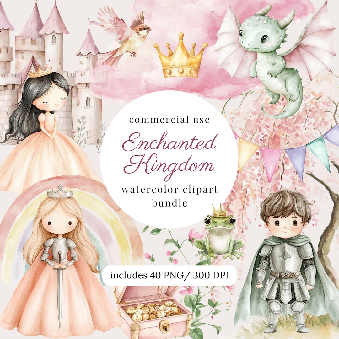 Watercolor Magic Kingdom Clipart Png Bundle, Fairytale Castle, Pink ...