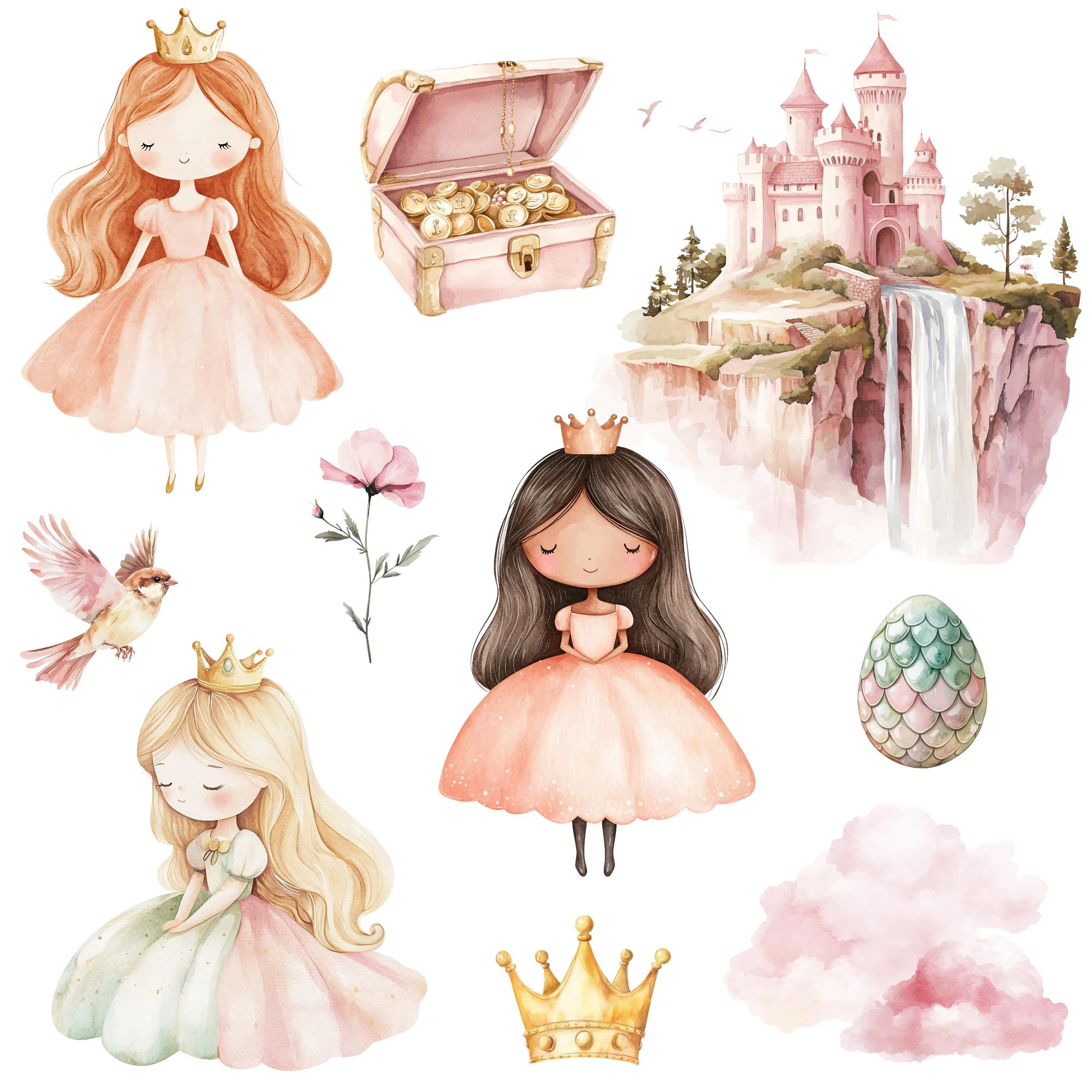 Watercolor Magic Kingdom Clipart Png Bundle, Fairytale Castle, Pink ...