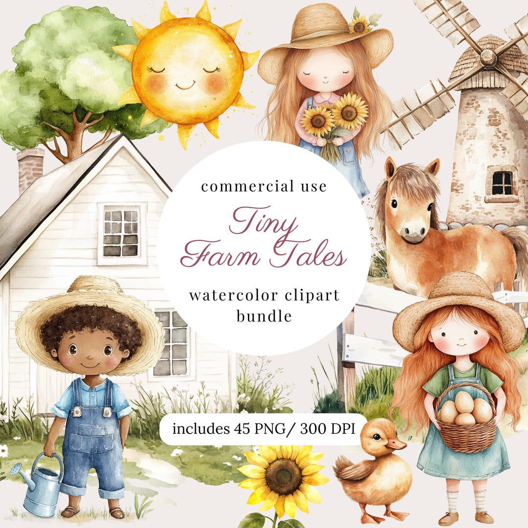 Watercolor Cute Farm Animals Clipart Png Bundle, Little Farm Baby ...