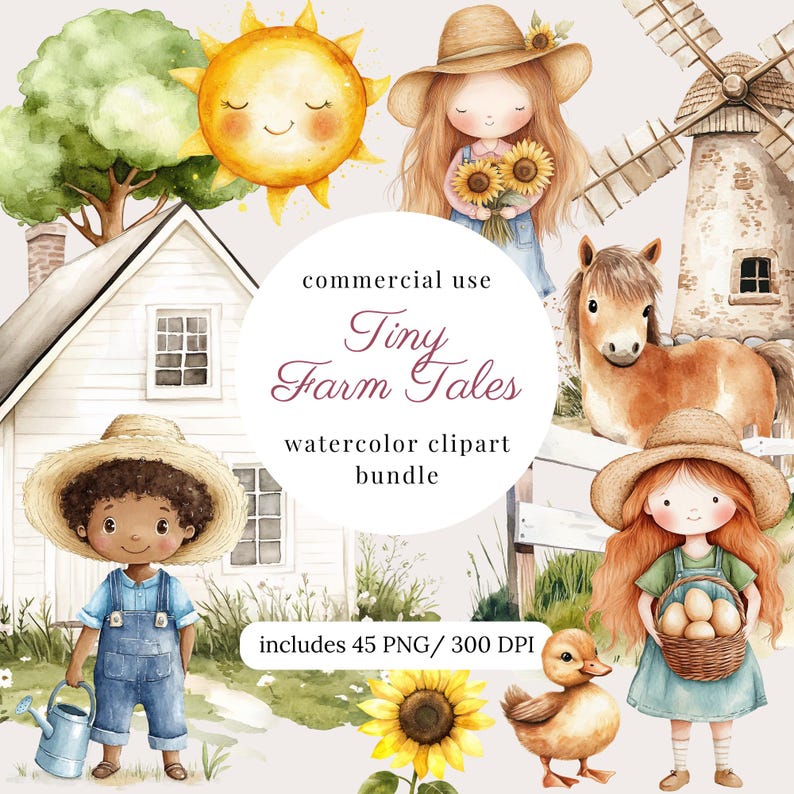 Watercolor Cute Farm Animals Clipart Png Bundle, Little Farm Baby ...