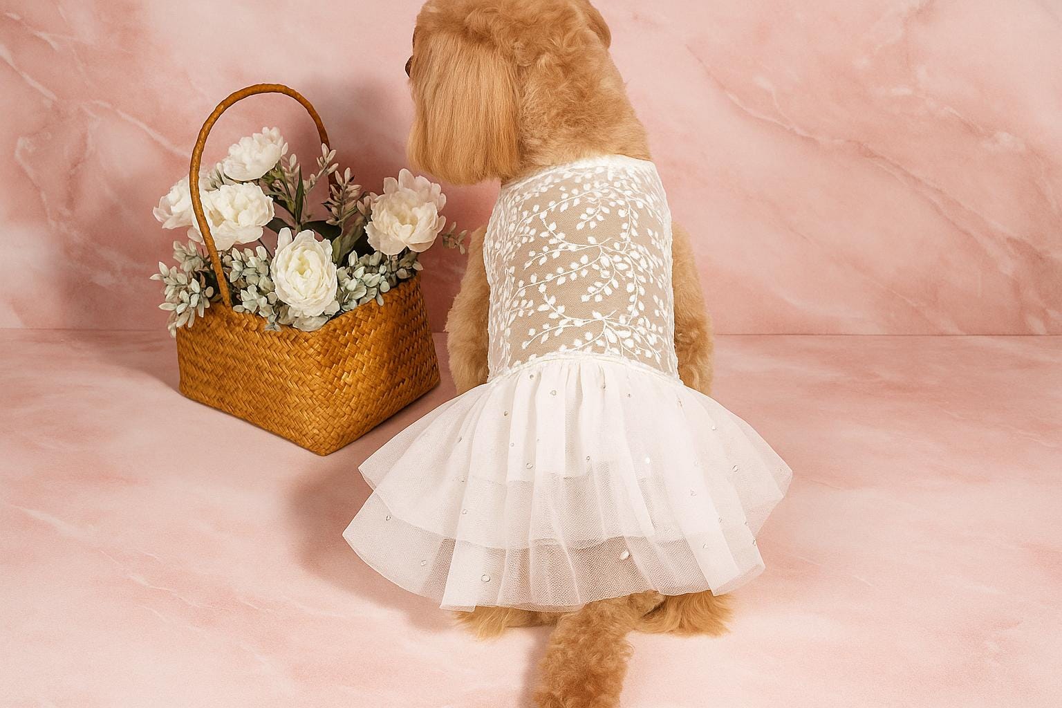 DOGGIE DESIGN Sailor Girl Hundekleid Mit Leine – Größe S, Mit Anker-Deko, Klettverschluss, Inkl. D-Ring