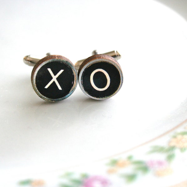 cuff links: valentine's day kisses and hugs vintage-style wooden typewriter keys