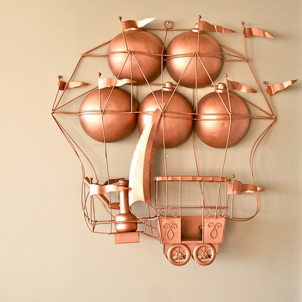 S A L E  vintage brass wall sculpture: large whimsical zeppelin flying balloon machine