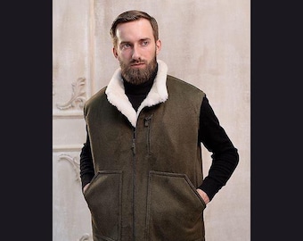 Mens Shearling Vest: Sheepskin Leather, Genuine Fur Gilet
