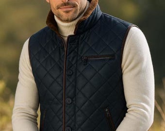 Men's Shearling Vest, Genuine Sheepskin Leather Gilet