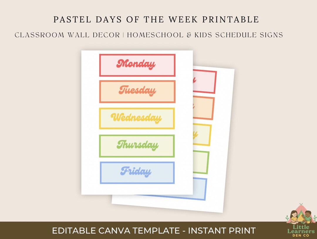 Pastel Days of the Week Printable | Classroom Wall Decor | Homeschool ...