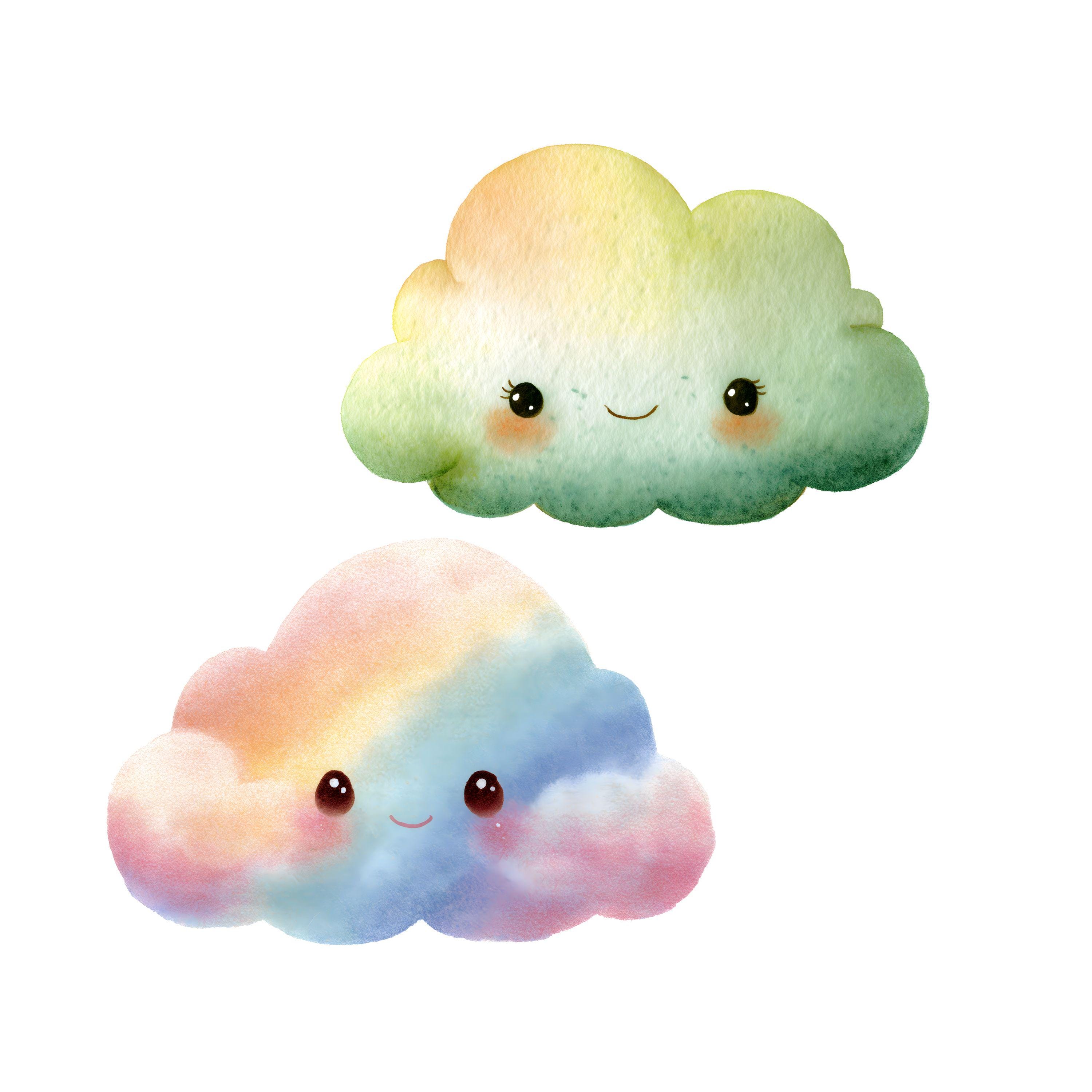 Kawaii Cloud Clipart PNG Set, 18 Cute Clouds, Nursery Design - Etsy
