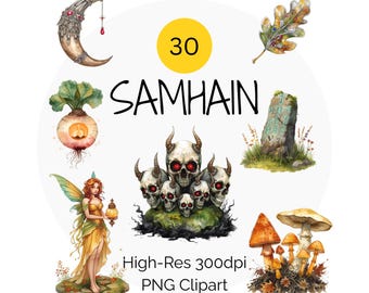 Celtic Samhain Clipart Set, Watercolor Pagan PNG Images (Digital Download)