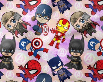 Super Hero Seamless Pattern | Digital Paper | Iron Man Captain America Thor | Comics Fabric Print | Commercial Use | Chibi Hero Digital