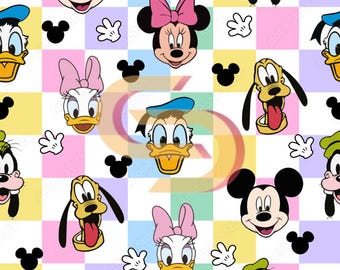 Disney Friends Seamless Pattern | Mickey Minnie Donald Daisy Goofy Pluto Digital Paper | Cute Cartoon Fabric & Scrapbooking Design