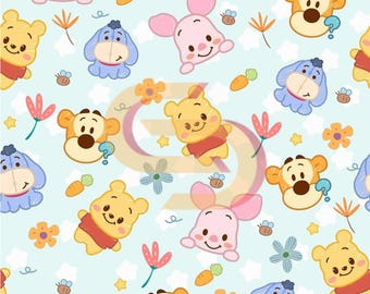 Tessuto con motivo senza cuciture di orsetti e amici / Cartone animato dai colori pastello (Download digitale)