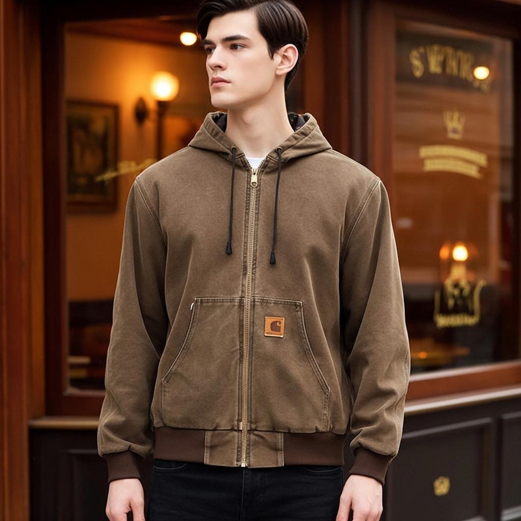 Vintage 90s Carhartt Jacket, Mens Quilted Hoodie | Chestnut Brown