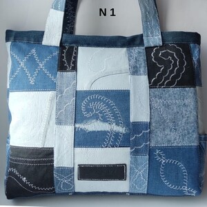 Borsa tote in patchwork di denim riciclato: borsa a tracolla grande realizzata a mano per l'uso quotidiano. # 1