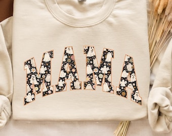 Felpa per mamma di Halloween, maglietta per mamma di Halloween, maglietta per mamma spettrale, regalo di Halloween per mamma, maglietta con fantasma carino, maglietta con fantasma floreale, regalo per la mamma