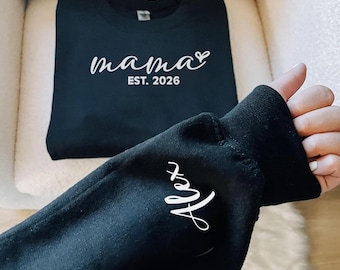 Personalized Mama Sweatshirt: Kids Names on Sleeve, Custom Mom Outfit