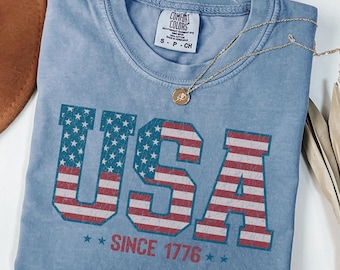Comfort Colors®USA Shirt, Floral America Shirt, Fourth of July Shirt, 4th of July Tee, Patriotic Women Shirt, USA Since 1776 Shirt
