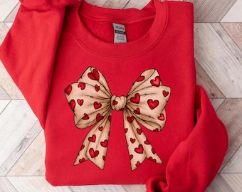 Coquette Valentine's Day Heart Bow Sweatshirt, Retro Valentine Shirt, Valentines day Bow Shirt, Coquette Bow T Shirt, Bow Valentine Gifts