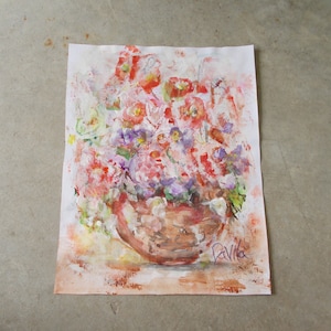 Original Rose of Sharon Floral impressionistic watercolor painting hand painted by Texas Artist Davila, signed 8.5&quot;x11&quot;