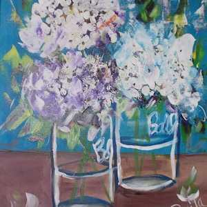 Dancing Floral original impressionistic acrylic painting hand painted by US artist signed painted on 16x20 inch stretched canvas