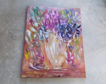 Original Collectable "Paris Extravaganza Floral" impressionistic oil painting by Texas Artist Davila, signed 16"x20"