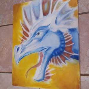 Dragon Horse impressionistic acrylic painting, 16&quot;x20&quot;