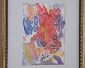 Oriental Koi Fish original abstract watercolor painting hand painted by US artist signed matted and framed 8x10 inches