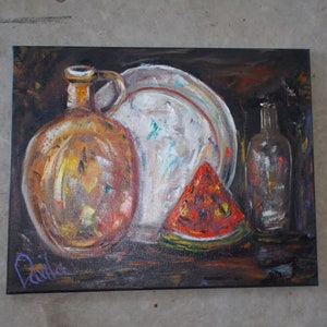 New Original collectible &quot;Evening Watermelon&quot; impressionistic oil painting by Texas Artist Davila, signed 16&quot;x20&quot;