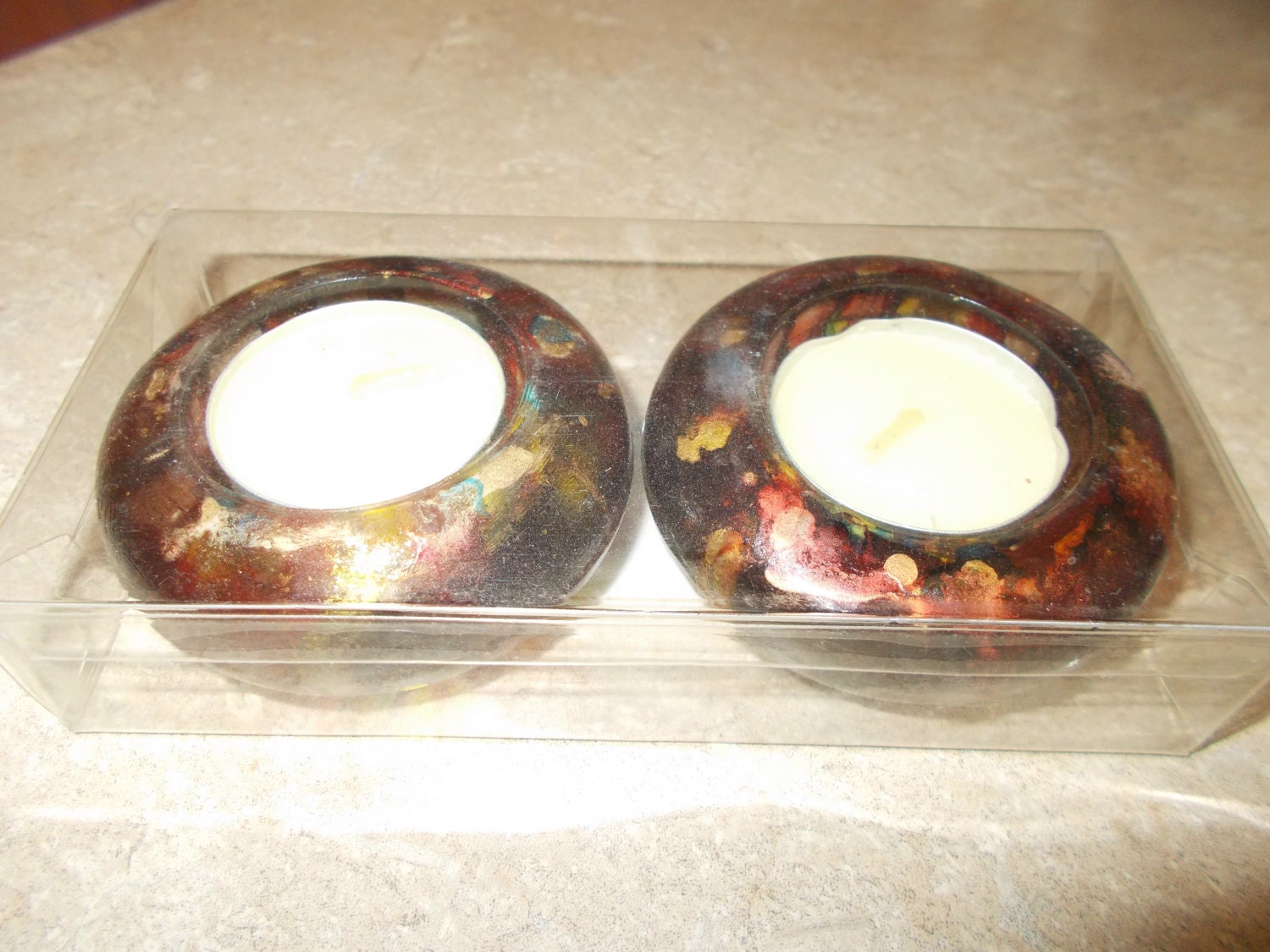 Original Glass Candle Holders Hand Painted With Alcohol Ink Etsy