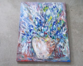 New, original collectible "Texas Bluebonnets" impressionistic oil painting by Texas Artist Davila, signed 16"x20"