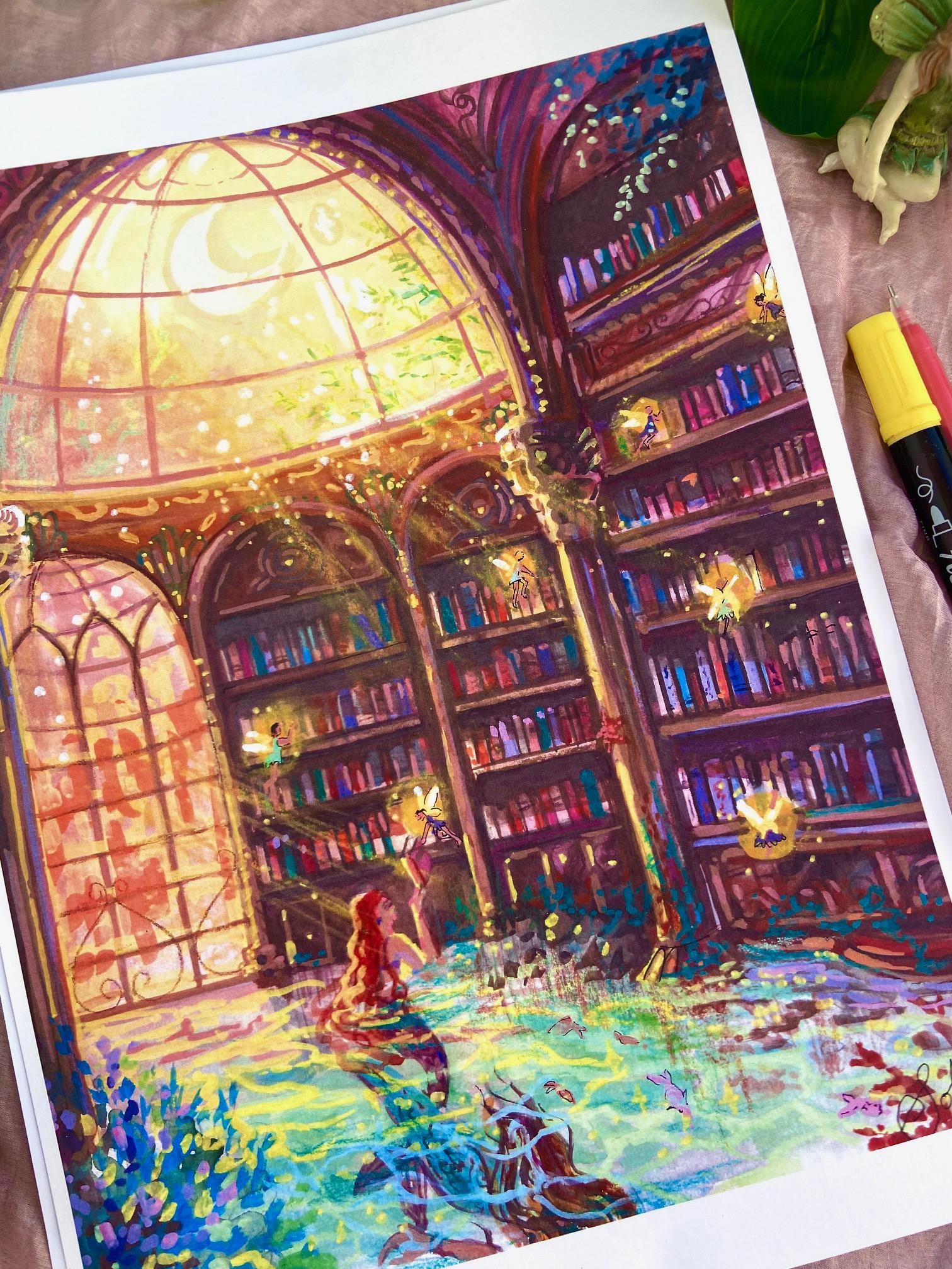Mermaid Lib The Mermaid Library - Print - Etsy