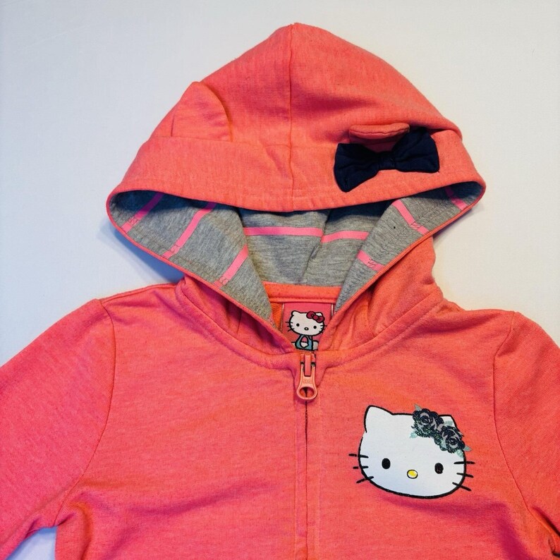 Sudadera con capucha de Hello Kitty Sanrio para niña, talla 4T, con cremallera completa, rosa, de dos caras, vintage Y2K imagen 2