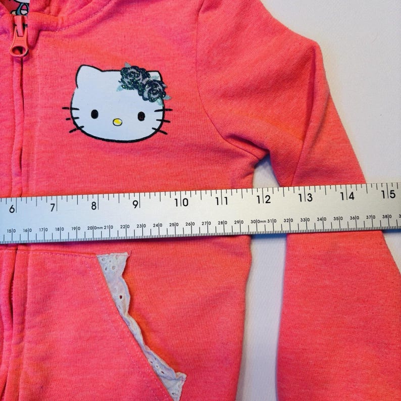 Sudadera con capucha de Hello Kitty Sanrio para niña, talla 4T, con cremallera completa, rosa, de dos caras, vintage Y2K imagen 4