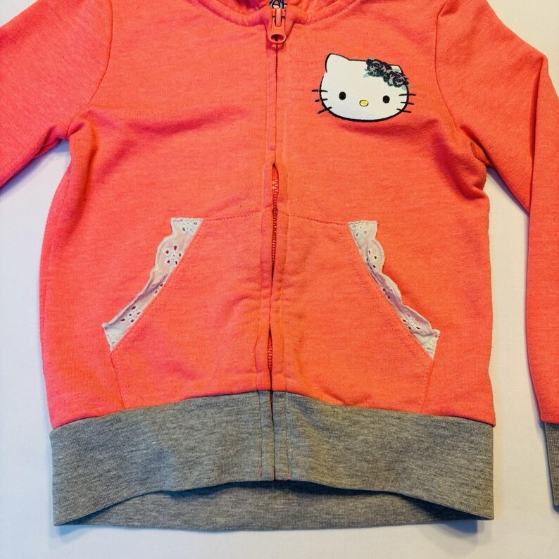 Sudadera con capucha de Hello Kitty Sanrio para niña, talla 4T, con cremallera completa, rosa, de dos caras, vintage Y2K imagen 5