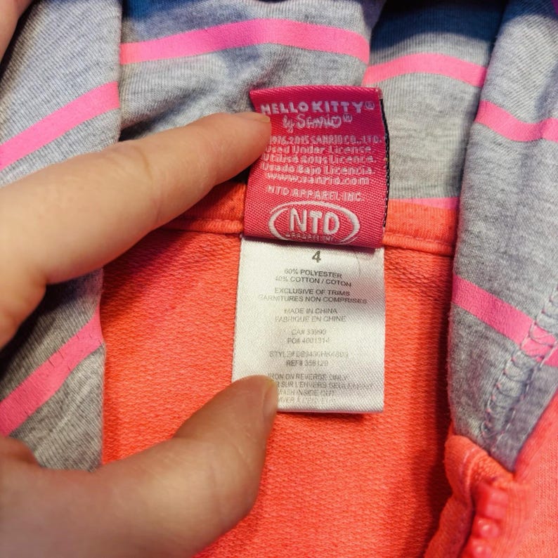 Sudadera con capucha de Hello Kitty Sanrio para niña, talla 4T, con cremallera completa, rosa, de dos caras, vintage Y2K imagen 11