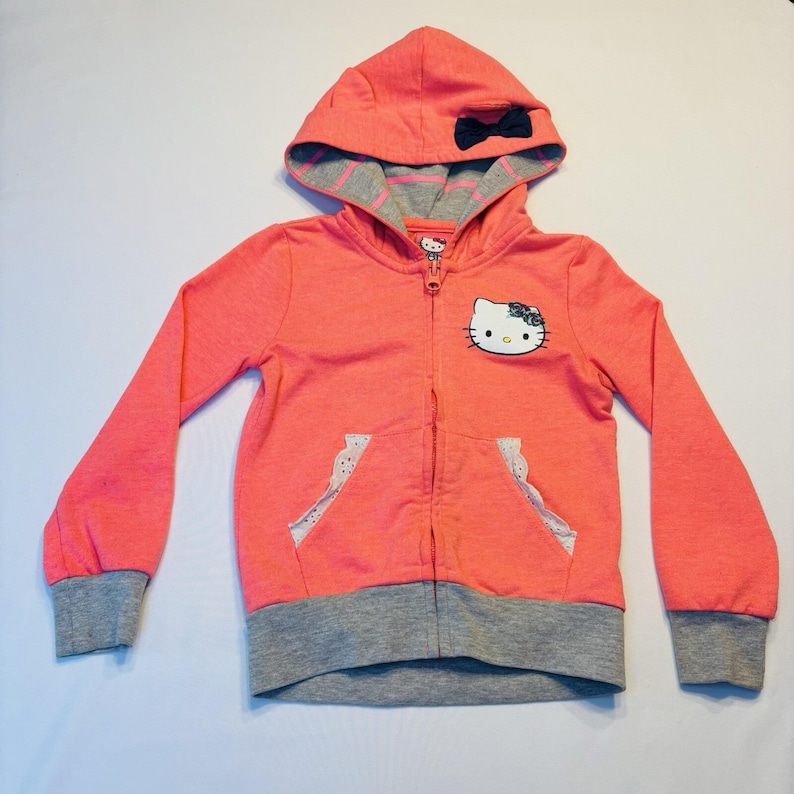 Sudadera con capucha de Hello Kitty Sanrio para niña, talla 4T, con cremallera completa, rosa, de dos caras, vintage Y2K imagen 1