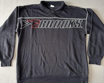 VTG 90er Jahre Brooks Athletisch Sweatshirt Herren L Schwarz Spellout Pullover Retro läuft