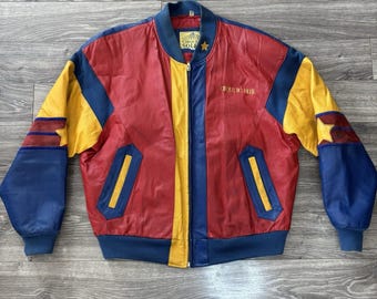 Vintage Cirque du Soleil Color Block Leather Coat Jacket Circa 1993 Size Large