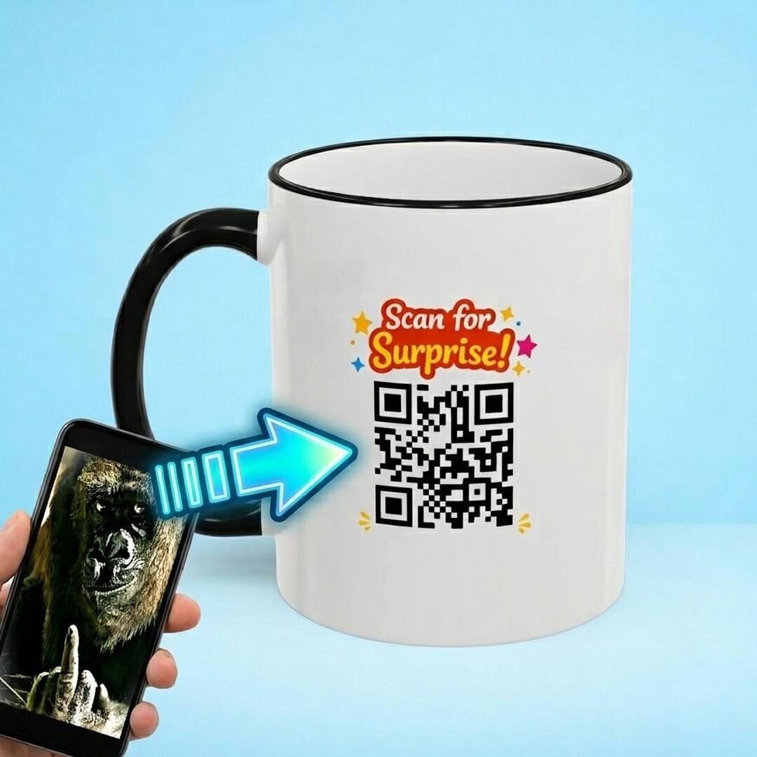 QR Code Coffee Mug: Gorilla Reveal - Interactive Funny Office Cup - Etsy