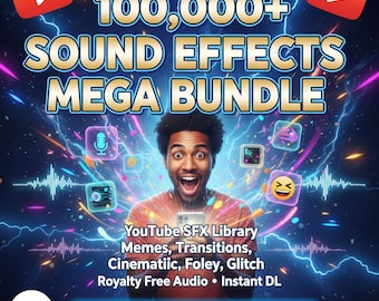 100.000+ geluidseffecten megabundel YouTube SFX-bibliotheek Memes, overgangen, filmisch, foley, glitch