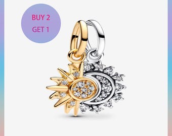 Sterling Silver Sun & Moon Medallion Charm, Pandora Compatible - Etsy